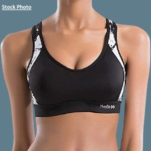 Yvette Strong Black Cool sports bra with black and white print Size 40C NWT